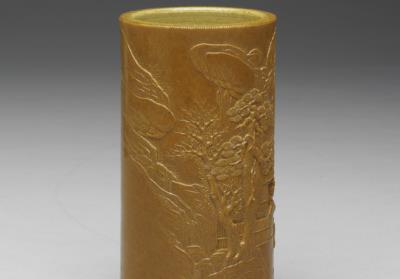 图片[3]-Brush holder with imitation of bamboo carving in yellow glaze, Qing dynasty, Jiaqing reign, 1796-1820-China Archive